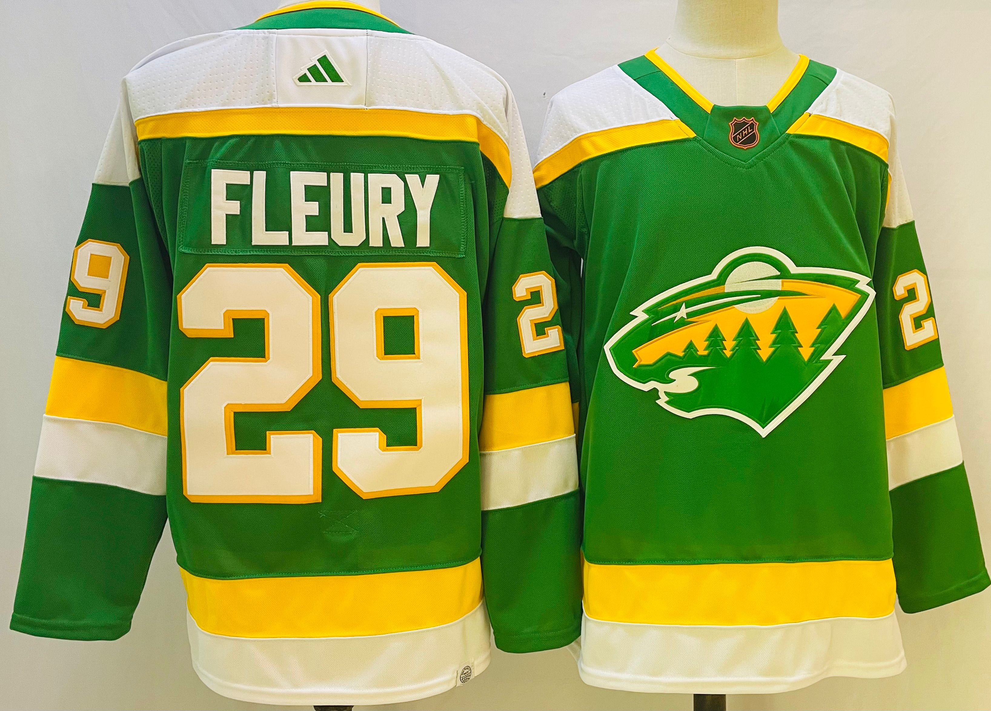 Men Minnesota Wild #29 Fleury Green Throwback 2022 Adidas NHL Jersey